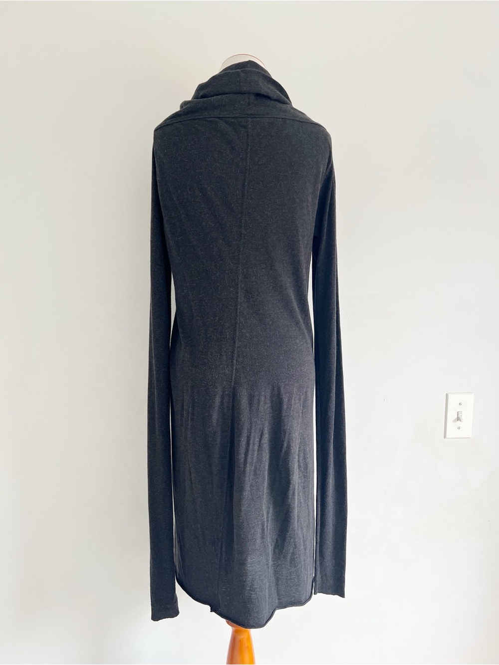 Rick Owens Lilies dark gray knit midi dress long sleeve fold collar cowl neck 10 - Picture 9 of 16